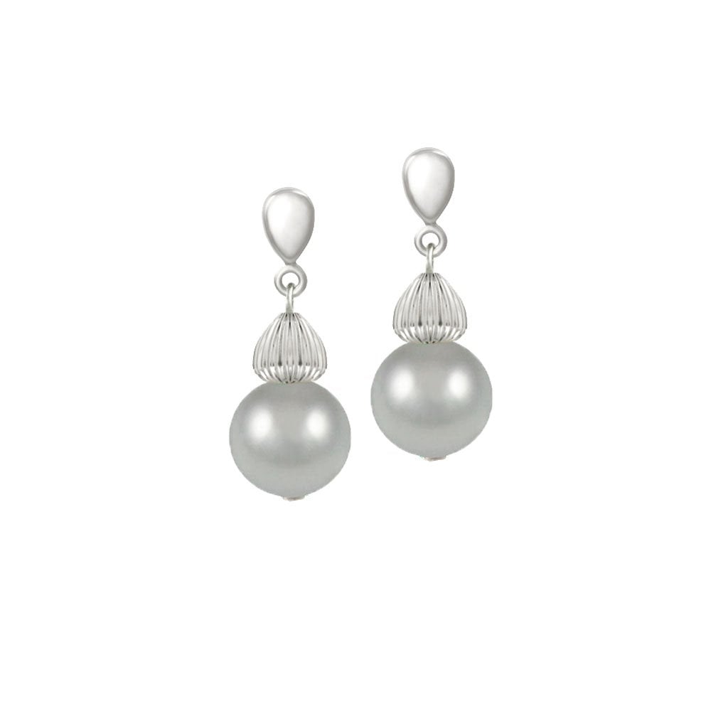 Solitaire Light Grey Pearl Silver Tone Drop Clip On Earrings