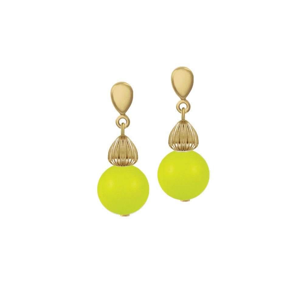 Solitaire Neon Yellow Pearl Gold Tone Drop Clip On Earrings