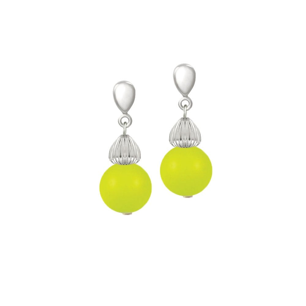 Solitaire Neon Yellow Pearl Silver Tone Drop Pierced Earrings