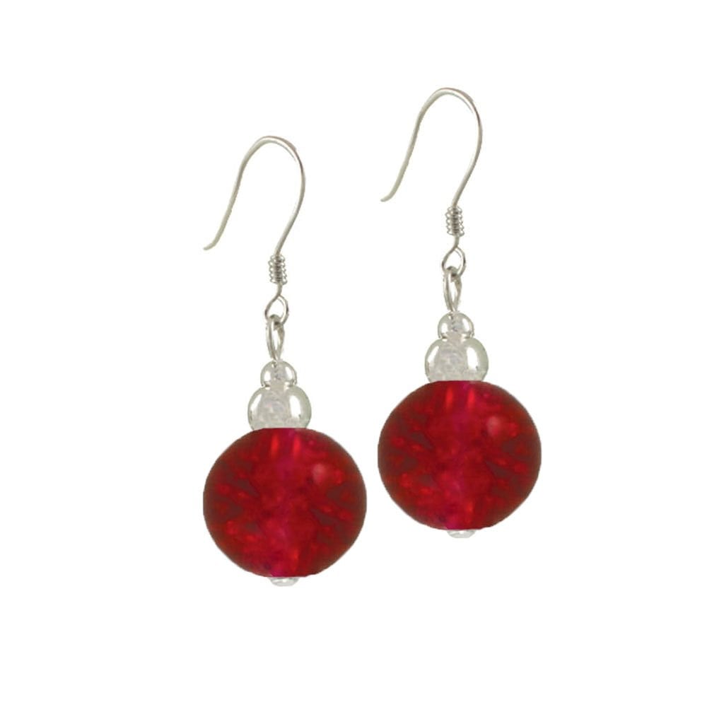 Dominica Siam Red Crackle Bead Silver Tone Drop Pierced Earrings