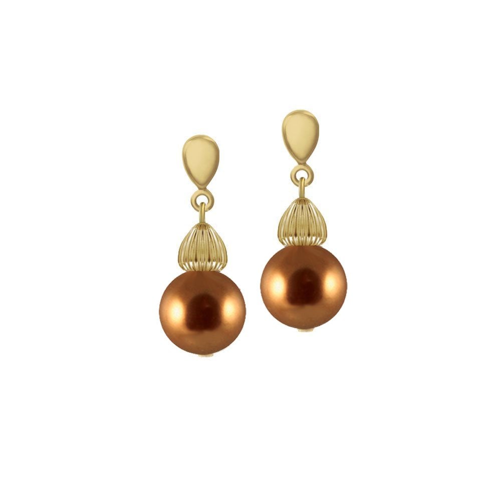 Solitaire Copper Pearl Gold Tone Drop Pierced Earrings
