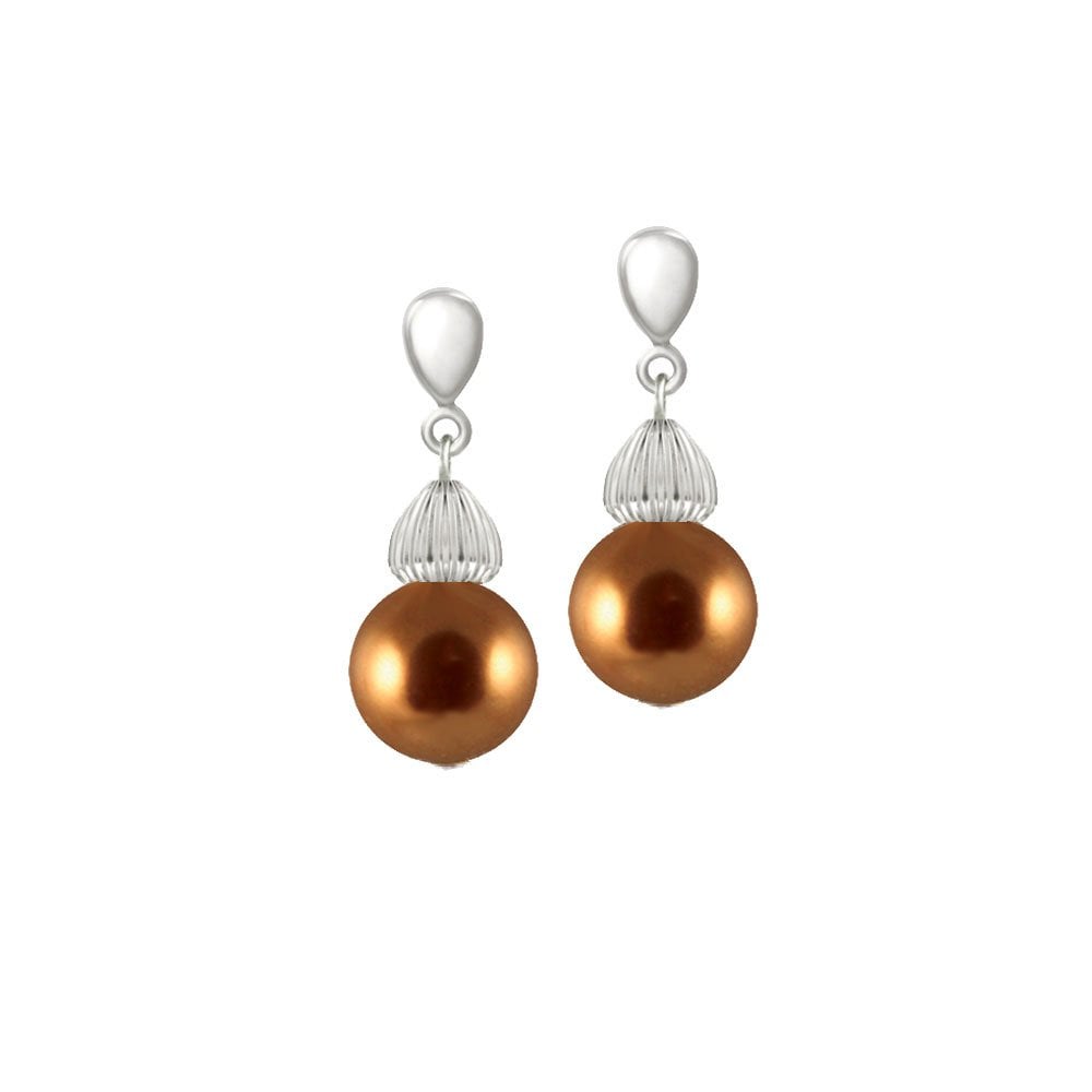 Solitaire Copper Pearl Silver Tone Drop Pierced Earrings