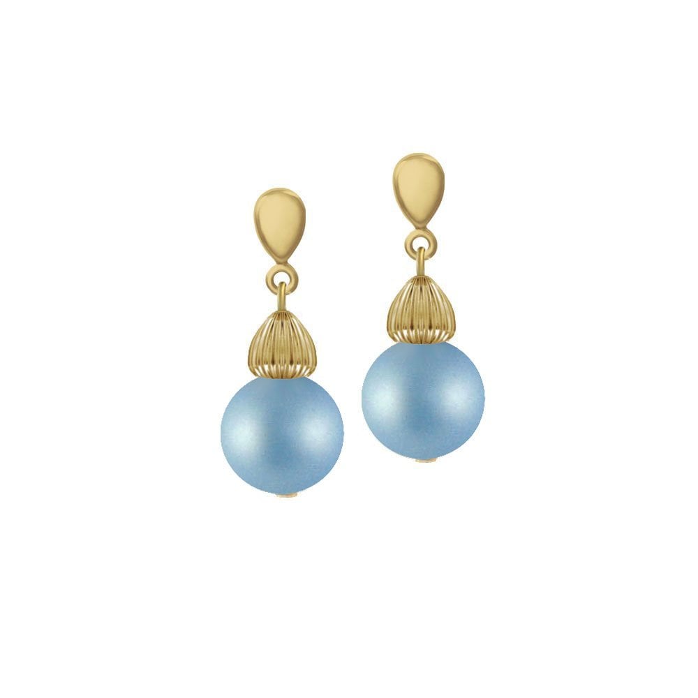 Solitaire Powder Blue Pearl Gold Tone Drop Pierced Earrings
