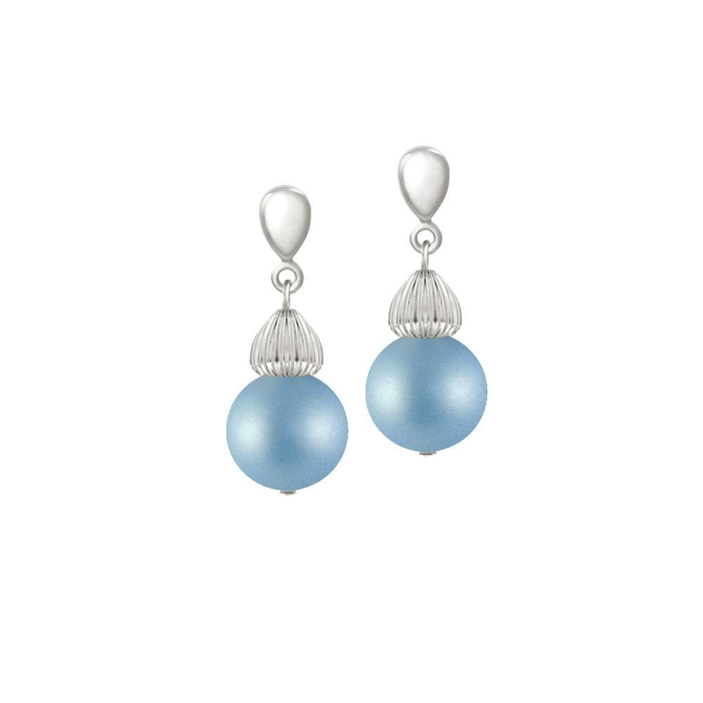 Solitaire Powder Blue Pearl Silver Tone Drop Clip On Earrings