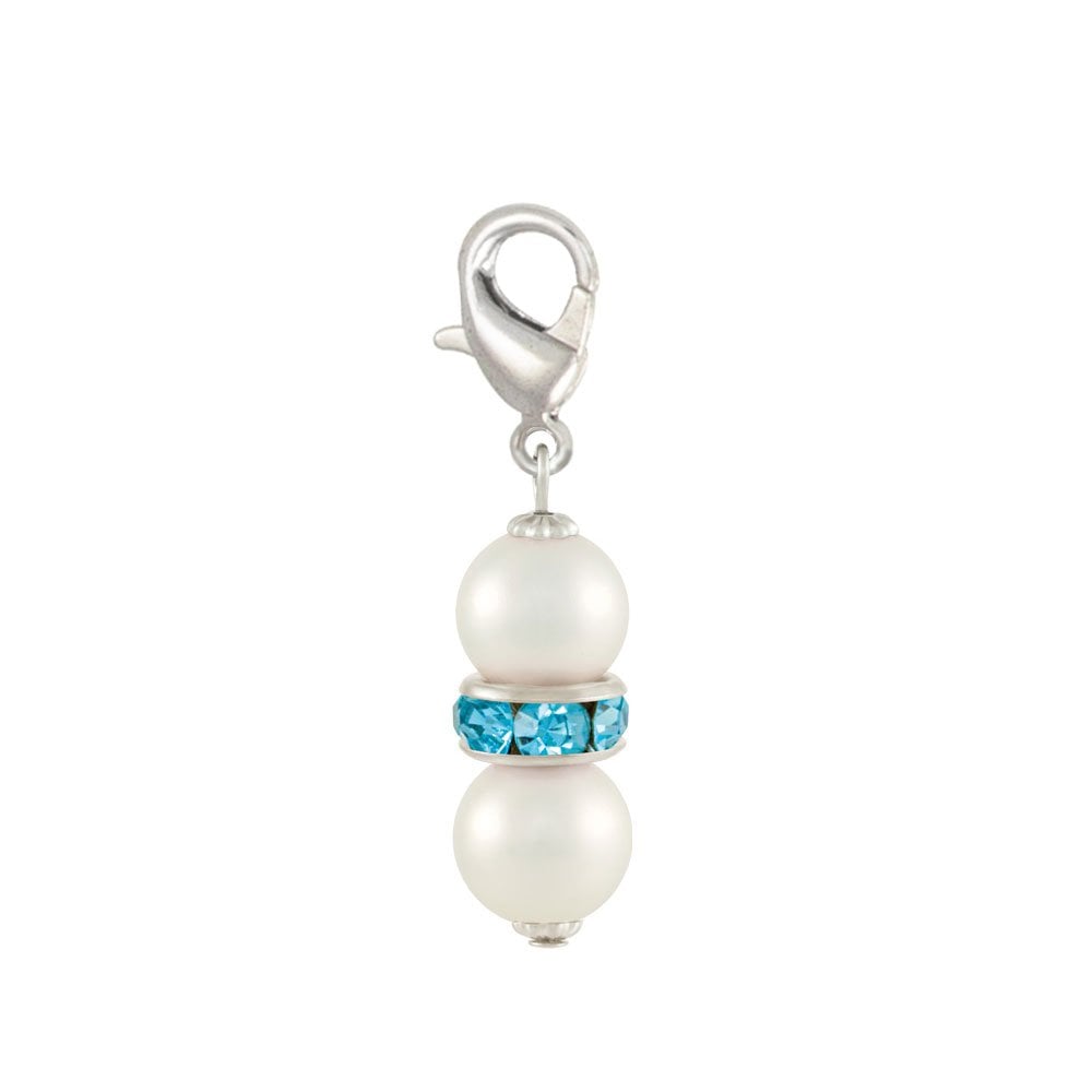 Kaleidoscope Aquamarine Crystal Shell Pearl Silver Tone Drop Clip On Charm