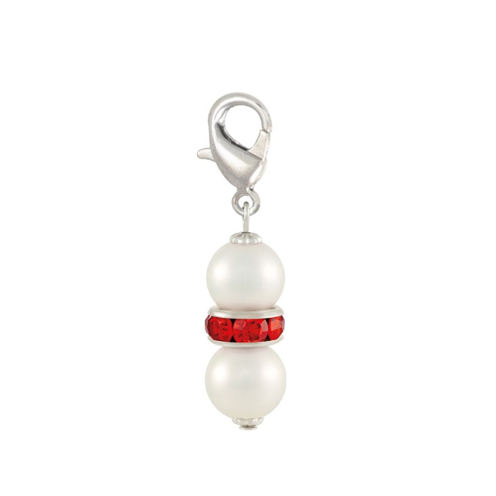 Kaleidoscope Red Crystal Shell Pearl Silver Tone Drop Clip On Charm