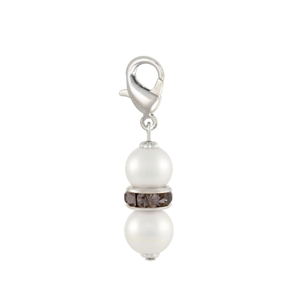 Kaleidoscope Black Diamond Crystal Shell Pearl Silver Tone Drop Clip On Charm