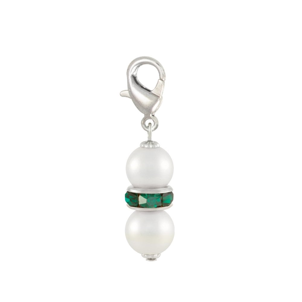 Kaleidoscope Emerald Green Crystal Shell Pearl Silver Tone Drop Clip On Charm