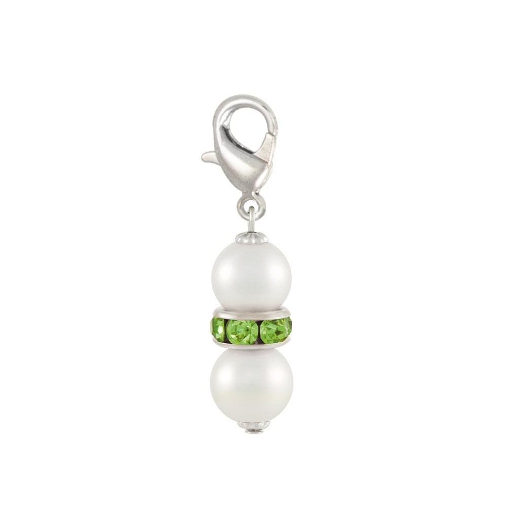 Kaleidoscope Peridot Green Crystal Shell Pearl Silver Tone Drop Clip On Charm