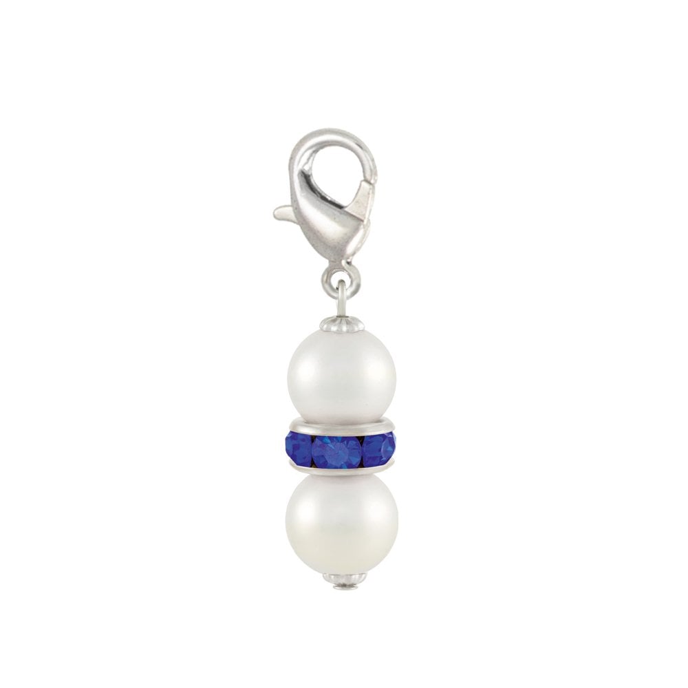 Kaleidoscope Sapphire Blue Crystal Shell Pearl Silver Tone Drop Clip On Charm