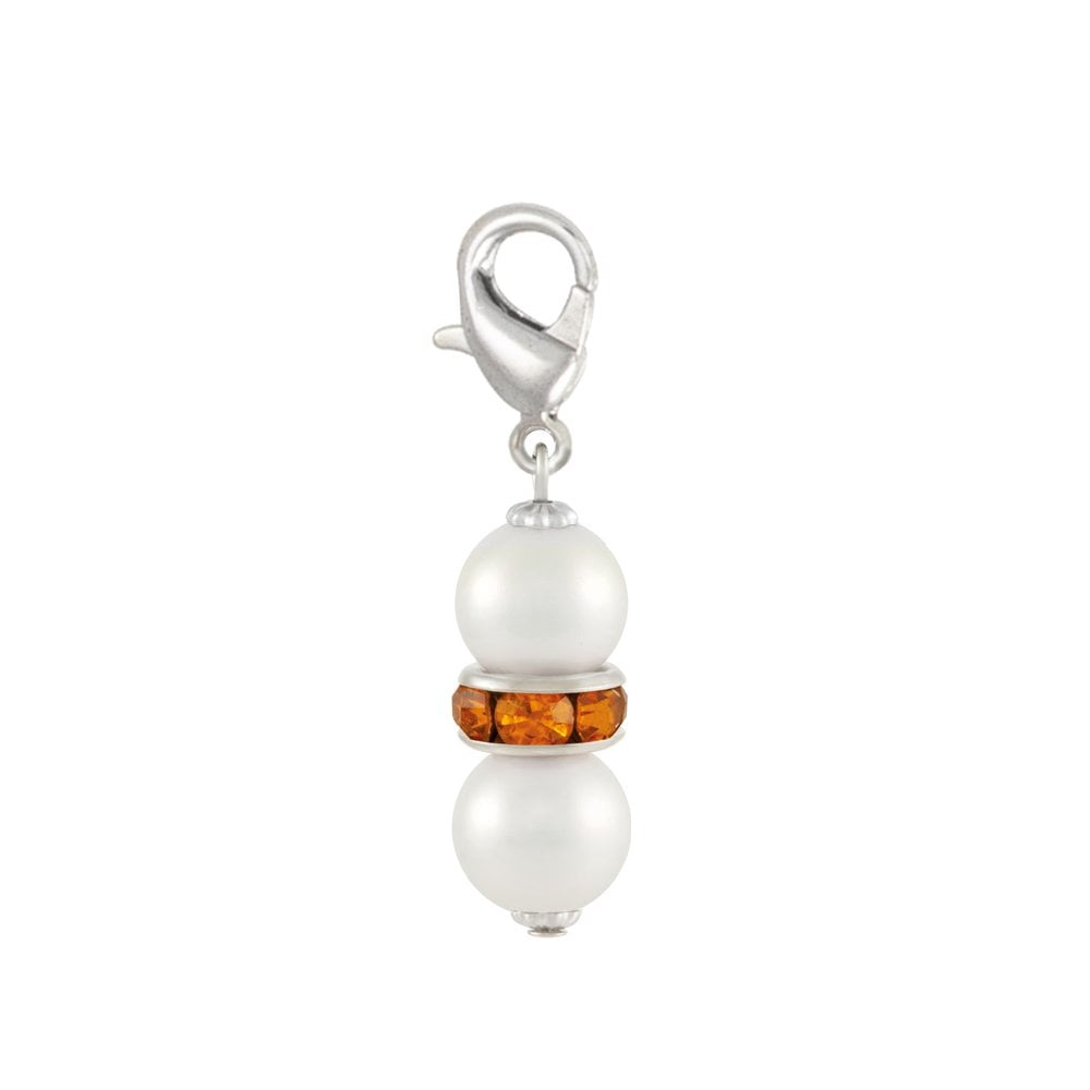Kaleidoscope Topaz Crystal Shell Pearl Silver Tone Drop Clip On Charm