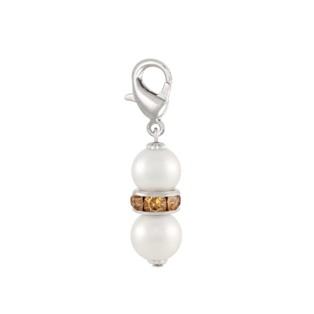 Kaleidoscope Light Topaz Crystal Shell Pearl Silver Tone Drop Clip On Charm