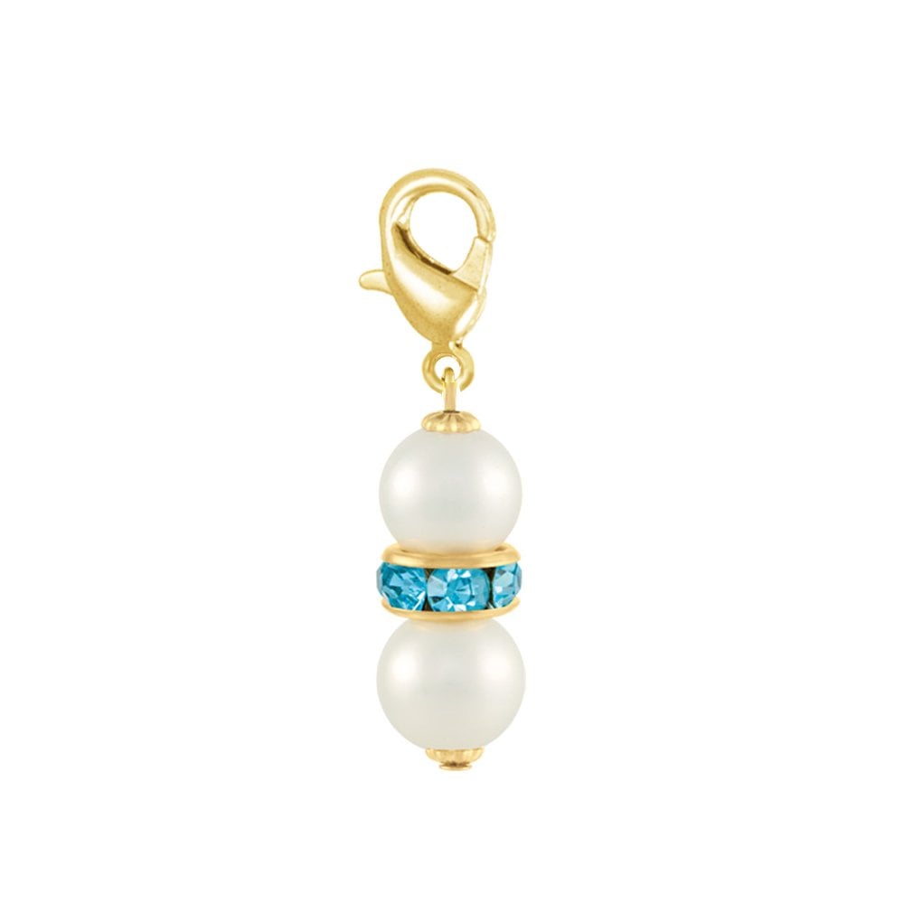Kaleidoscope Aquamarine Crystal Shell Pearl Gold Tone Drop Clip On Charm
