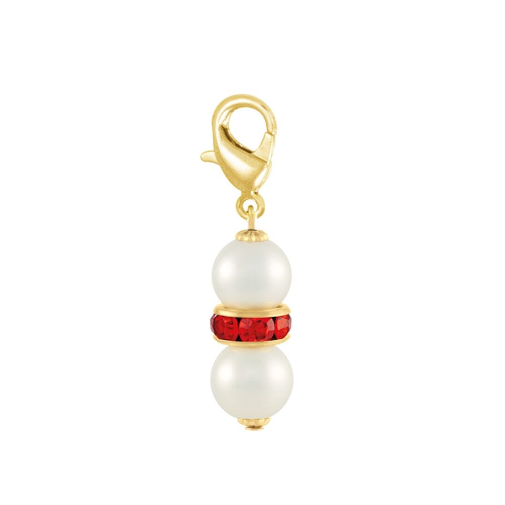 Kaleidoscope Red Crystal Shell Pearl Gold Tone Drop Clip On Charm
