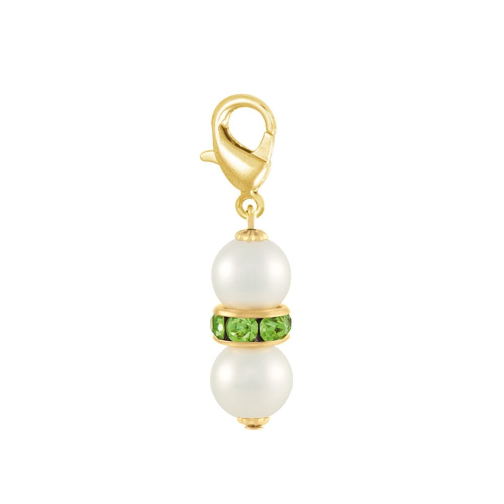 Kaleidoscope Peridot Green Crystal Shell Pearl Gold Tone Drop Clip On Charm
