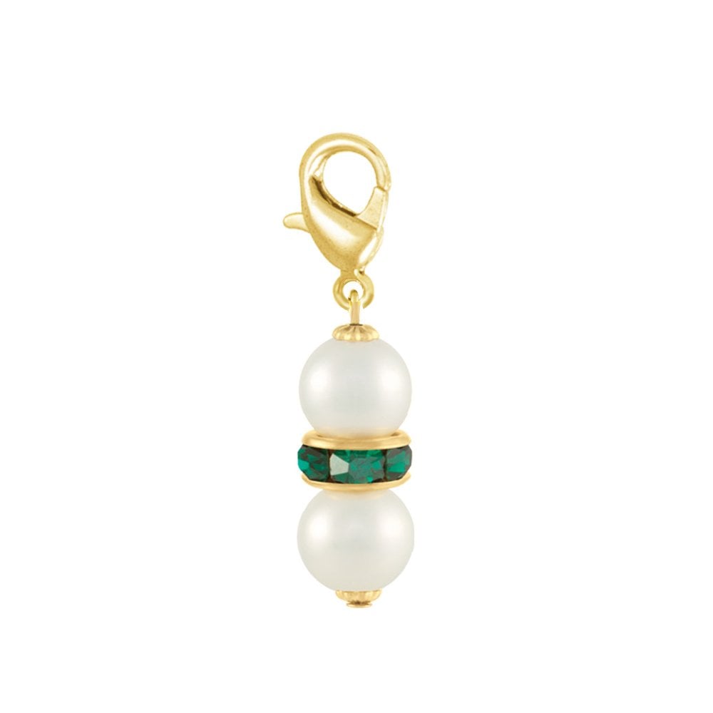 Kaleidoscope Emerald Green Crystal Shell Pearl Gold Tone Drop Clip On Charm