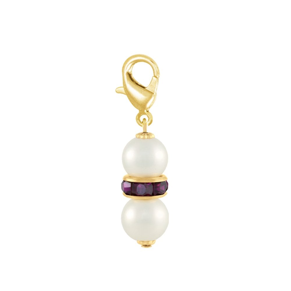 Kaleidoscope Amethyst Crystal Shell Pearl Gold Tone Drop Clip On Charm