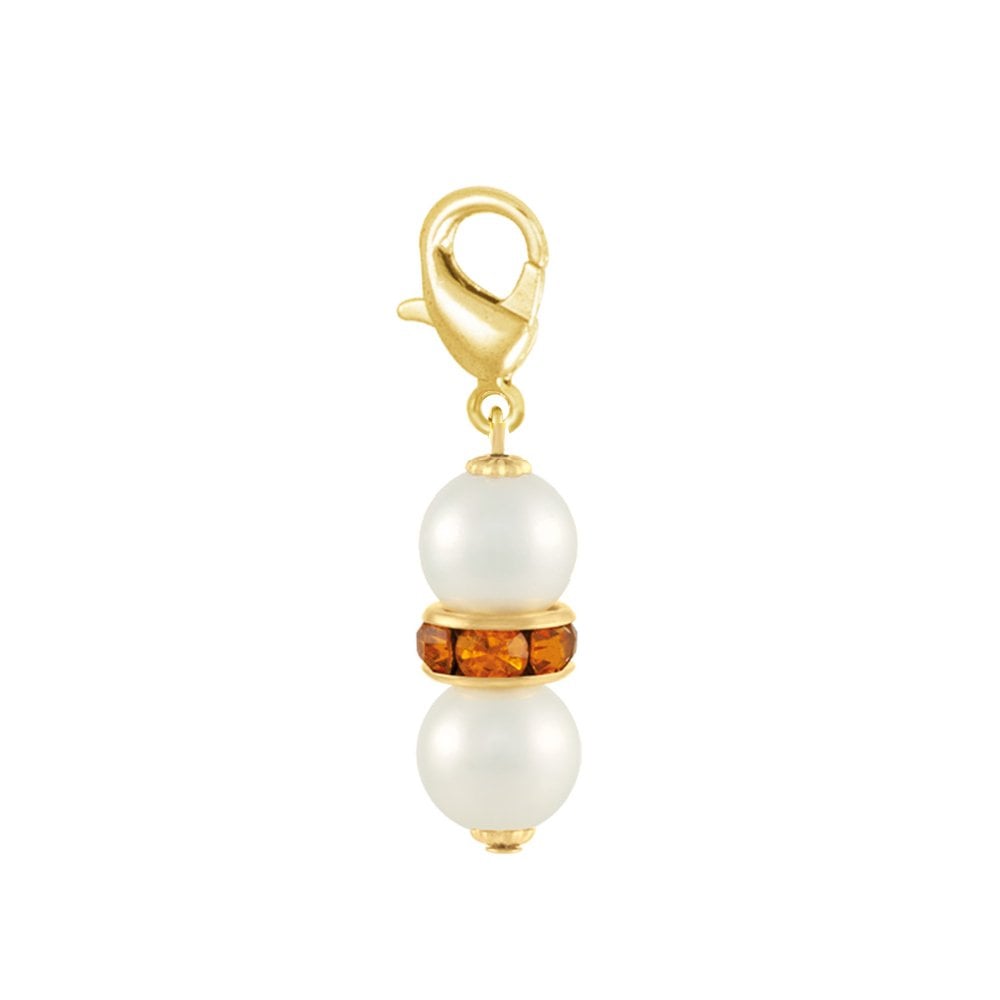 Kaleidoscope Topaz Crystal Shell Pearl Gold Tone Drop Clip On Charm