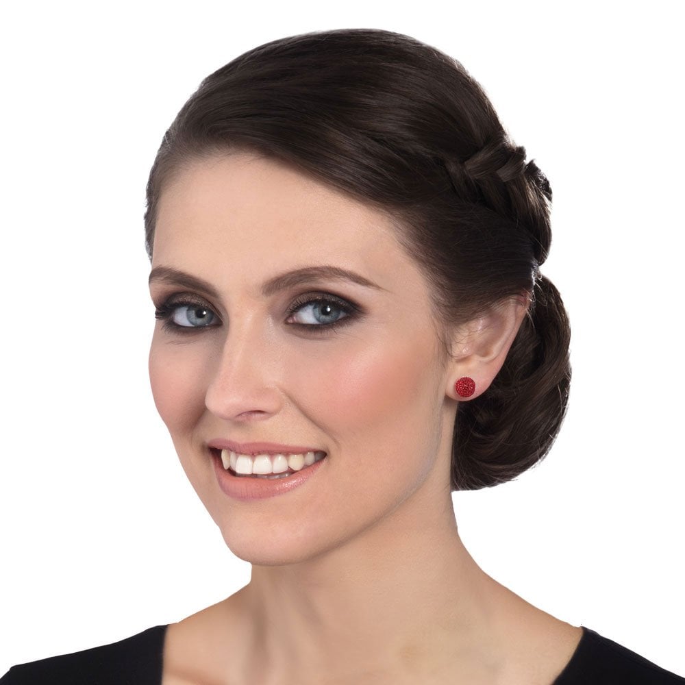 Shamballa 10mm Red Glitter Ball Silver Tone Stud Pierced Earrings