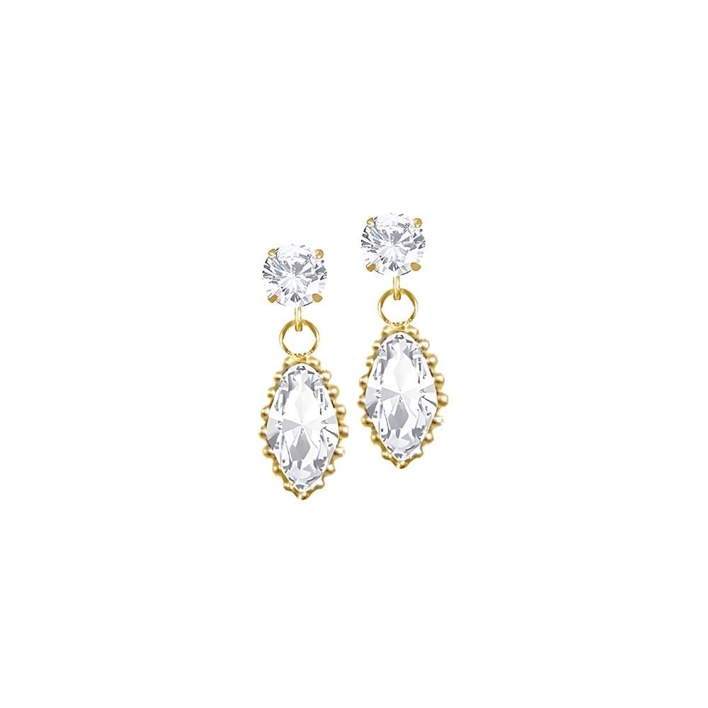 Inspired Clear Austrian Crystal Gold Drop Clip On Earrings