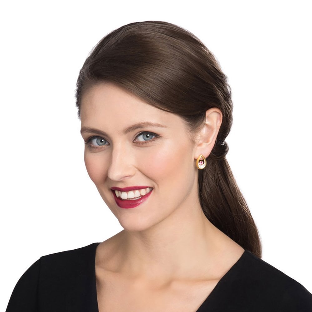 Bliss Fuchsia Pink Austrian Crystal Gold Tone Stud Pierced Earrings