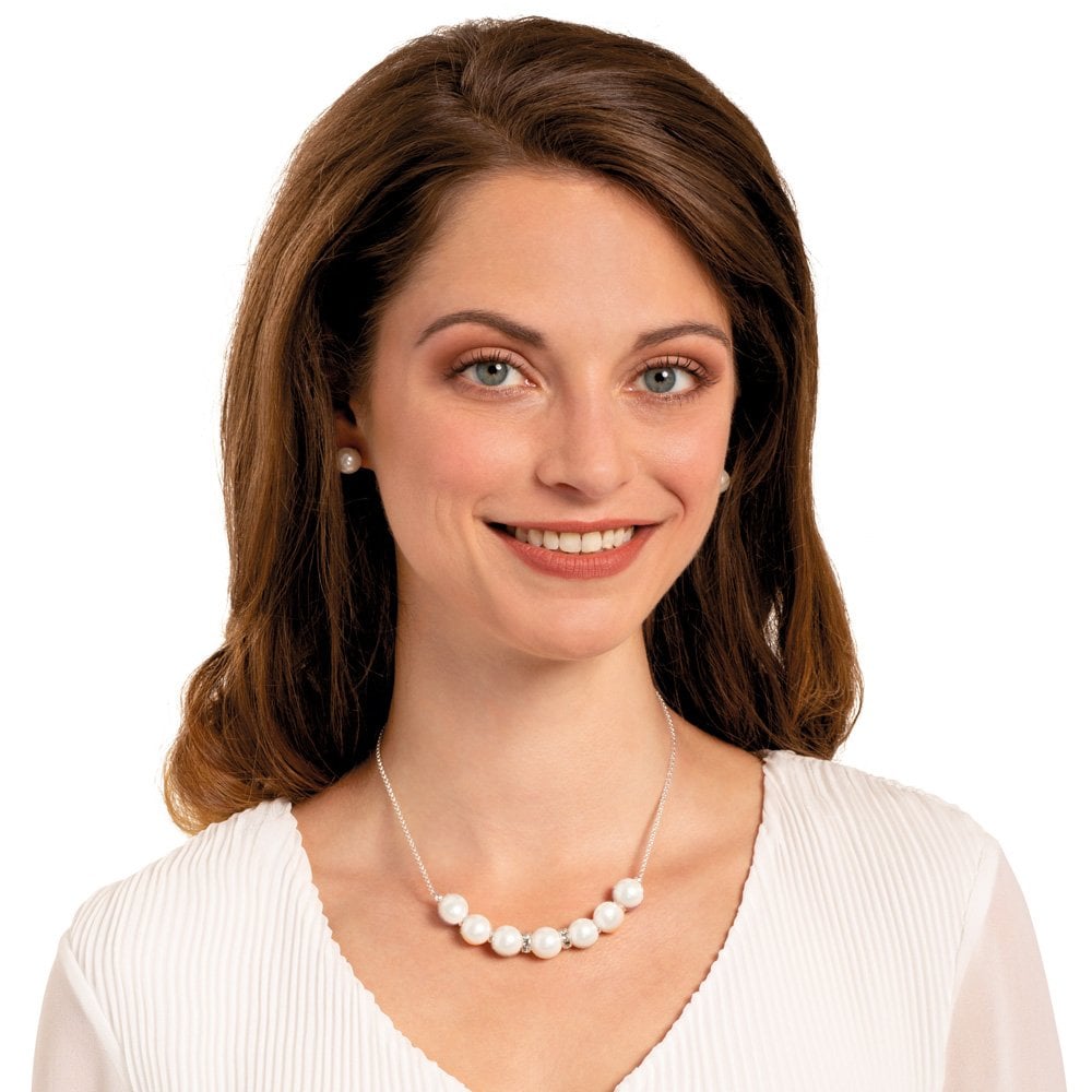 Viscountess White Shell Pearl Silver Tone Necklace