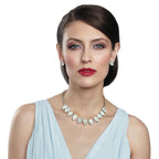 Seduction Teardrop White Opal Crystal Silver Tone Fashion Necklace