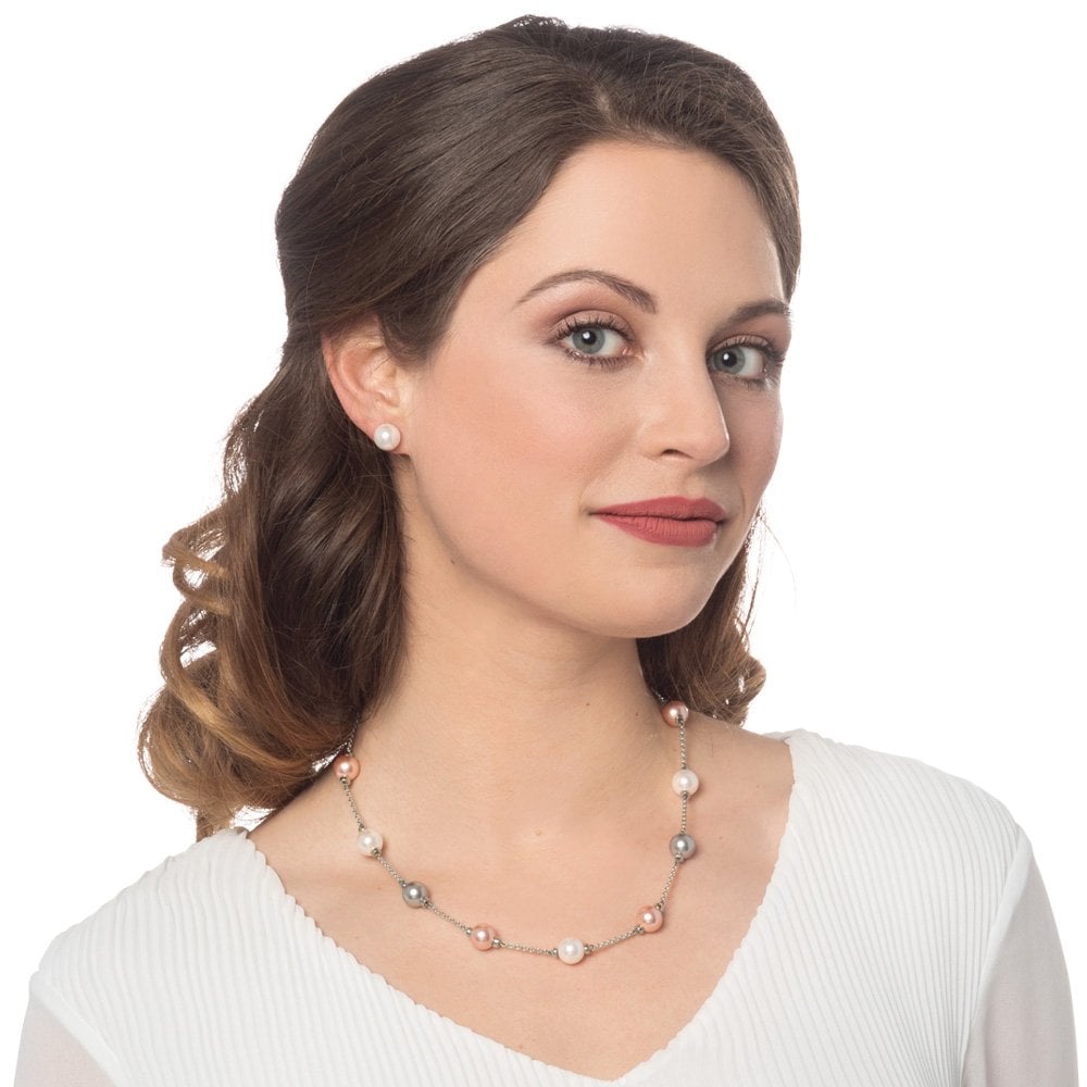 Knightsbridge Multi Coloured Shell Pearl Silver Tone Necklace