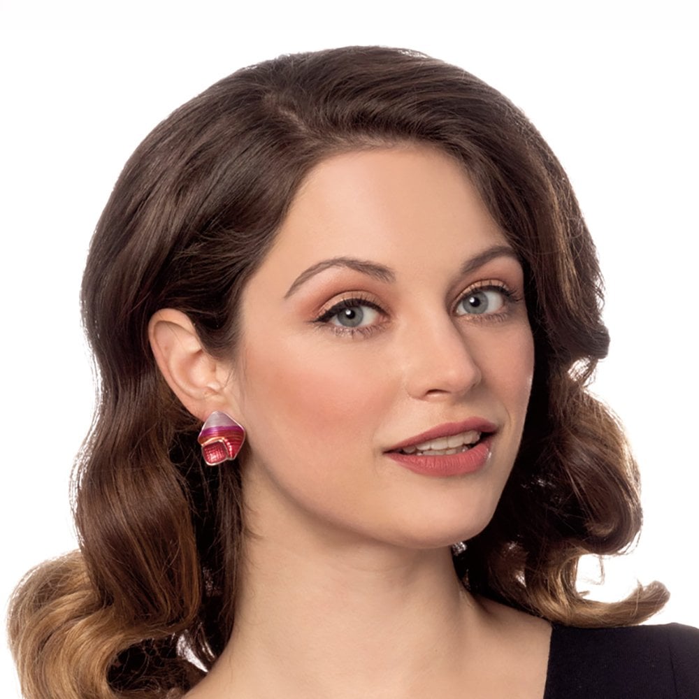 Cavalcade Red Multi Enamel Silver Tone Stud Pierced Earrings