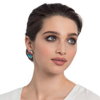 Cavalcade Teal and Red Multi Enamel Silver Tone Stud Pierced Earrings