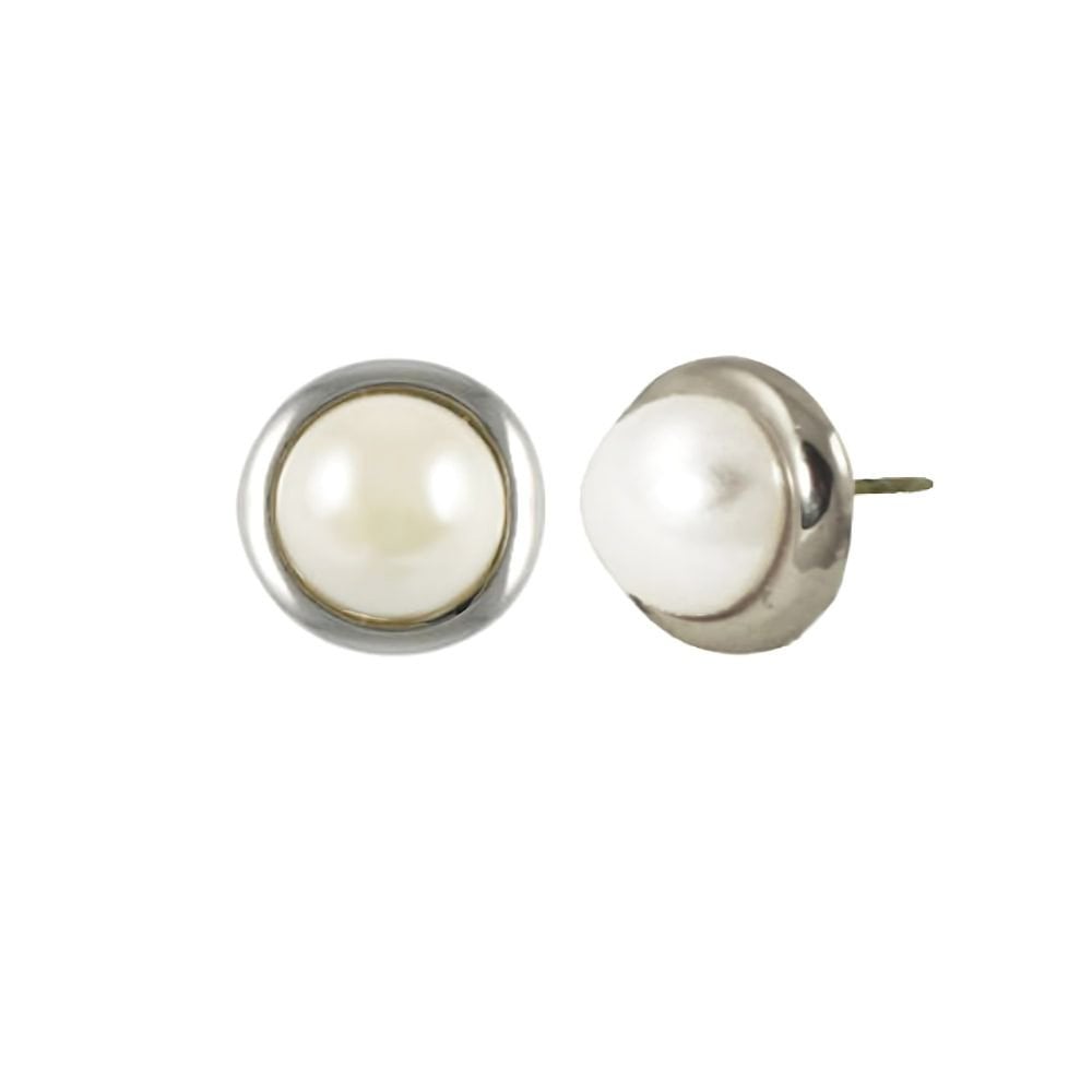 Perlita Faux Pearl Cabochon Silver Tone Pierced Earrings