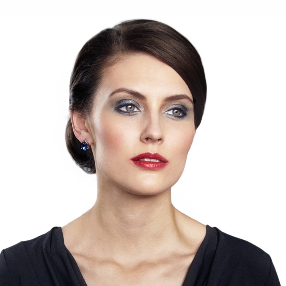 Seduction Teardrop Sapphire Blue Crystal Silver Tone Stud Pierced Earrings