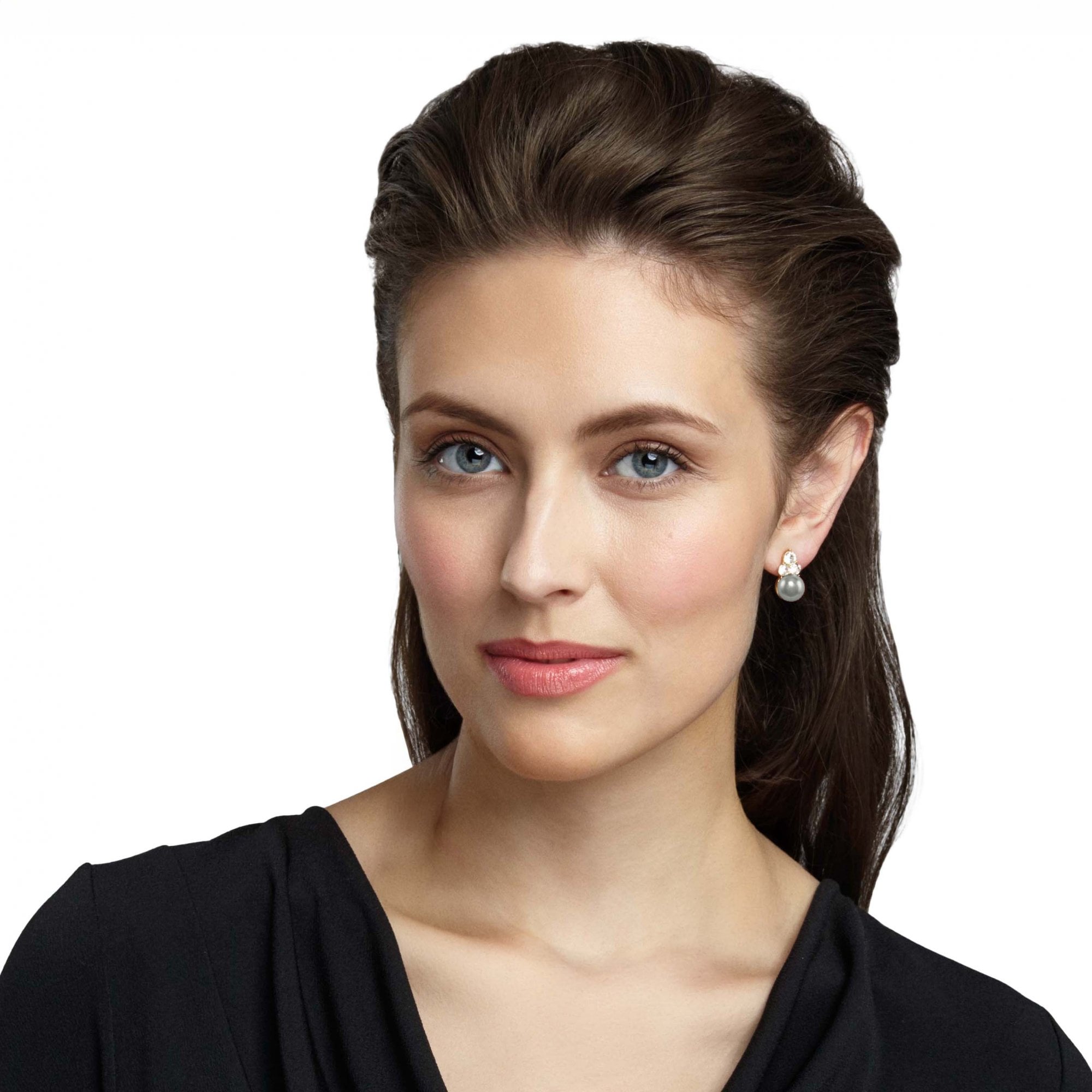 Signature Silver Glass Pearl and Crystal Gold Tone Stud Pierced Earrings