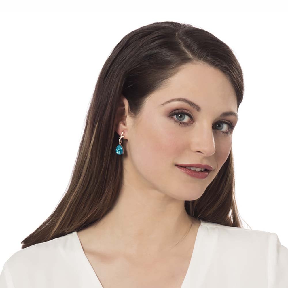 Sabrina Turquoise Crystal Rose Gold Tone Drop Pierced Earrings