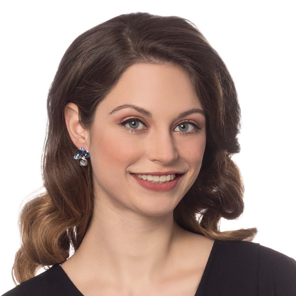 Vivacious Blue Multi Enamel and Crystal Silver Tone Stud Pierced Earrings