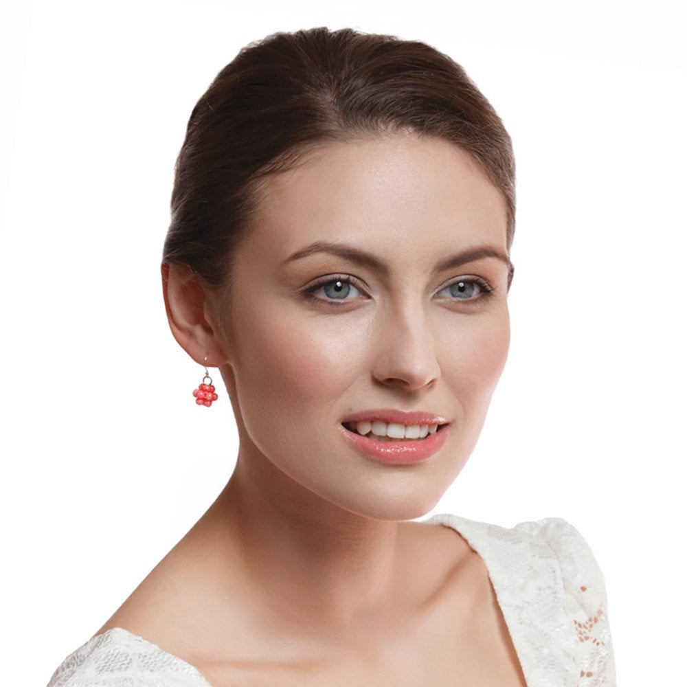 Coral Reef Silver Tone Drop Pierced Earrings