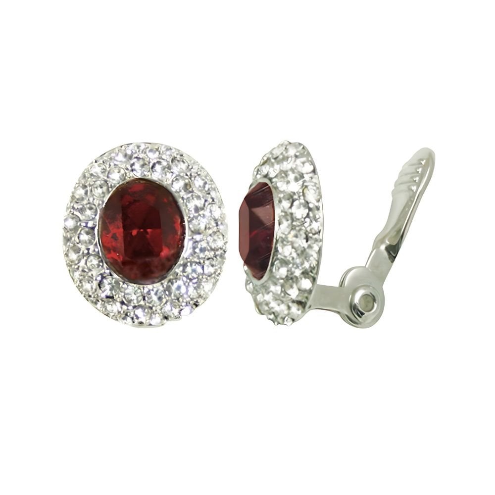 Rio Ruby Red Crystal and Diamante Self Adjusting Clip On Earrings