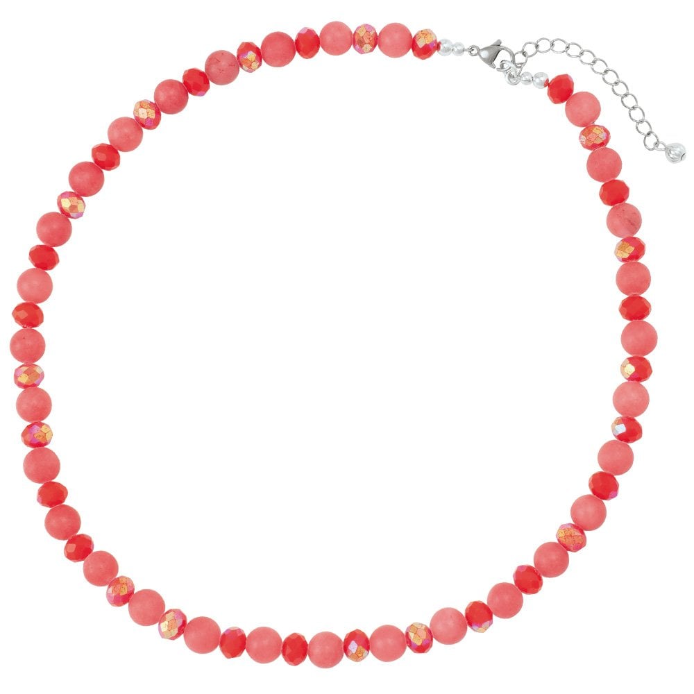 Tallahassee Coral Red Crystal Beaded Necklace