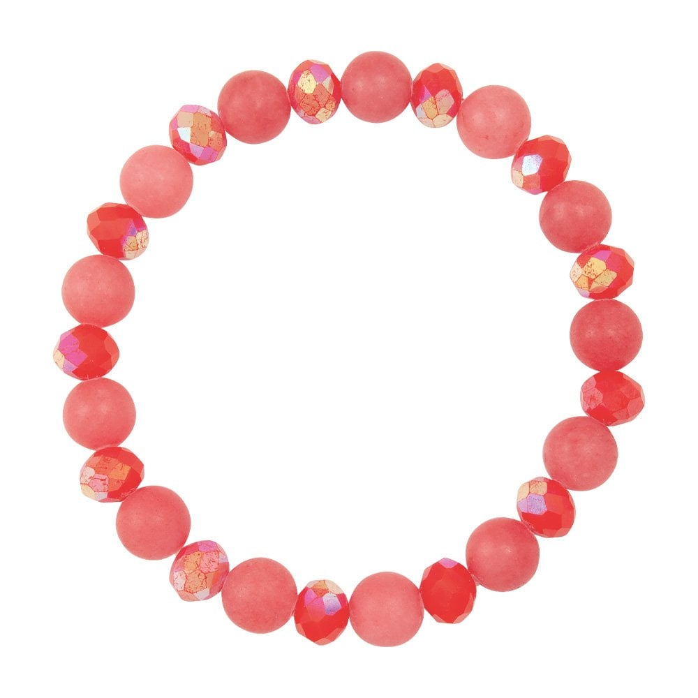 Tallahassee Coral Red Crystal Beaded Stretch Bracelet