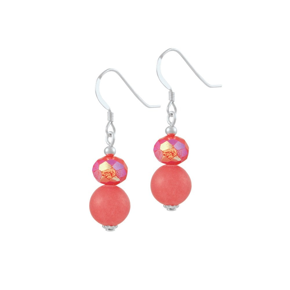 Tallahassee Coral Red Crystal Beaded Drop Pierced Earrings