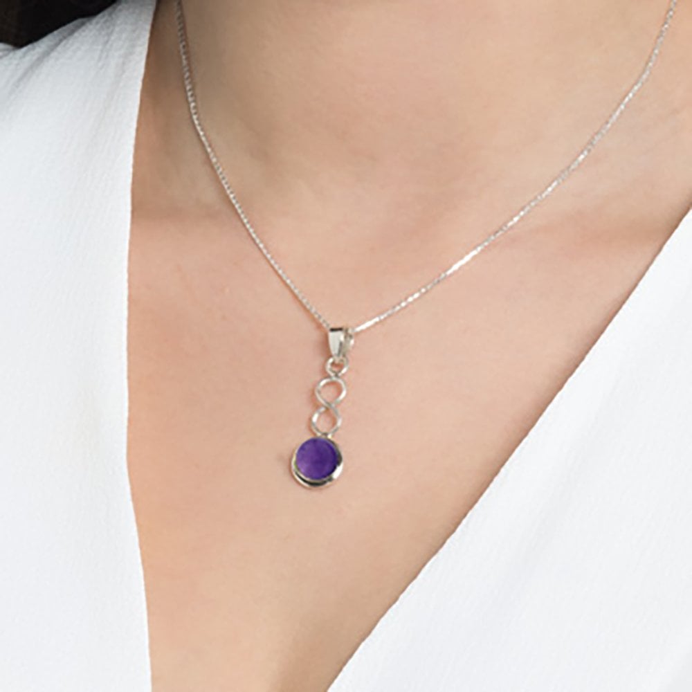 February Amethyst Birthstone Sterling Silver Pendant