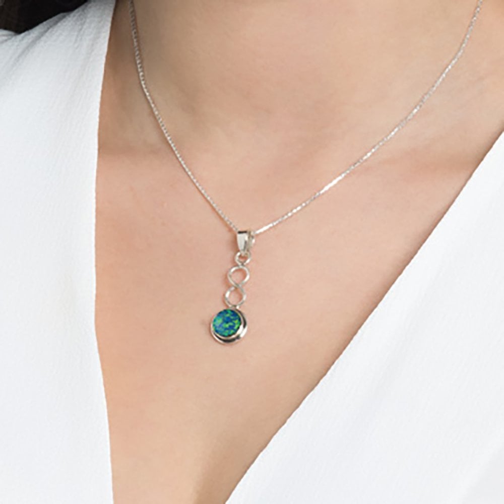 October Blue Opal Birthstone Sterling Silver Pendant
