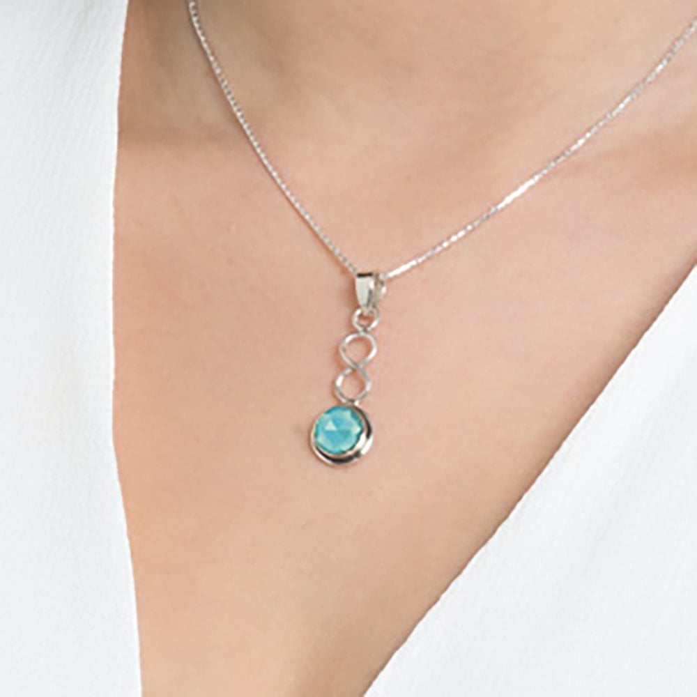 November Blue Topaz Birthstone Sterling Silver Pendant