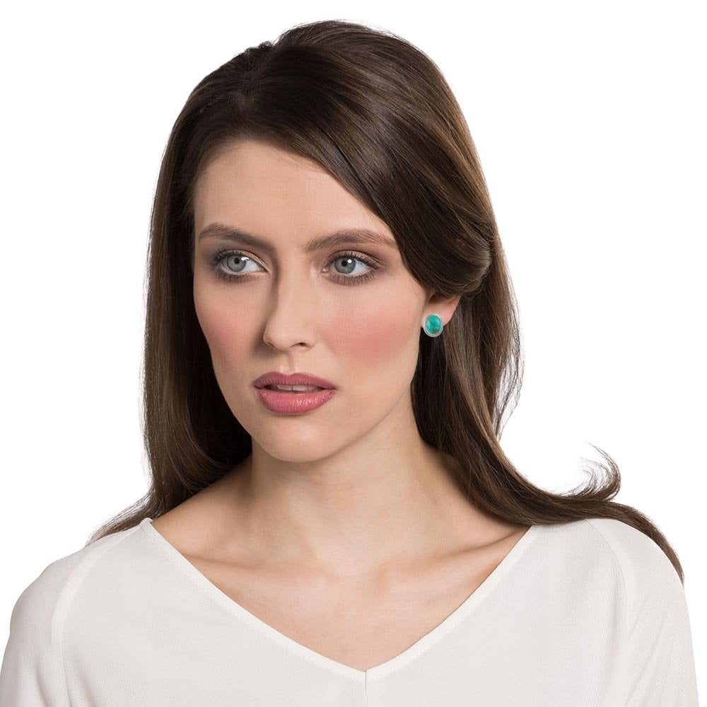 Minuet Dyed Turquoise Howlite  Silver Tone Stud Pierced Earrings