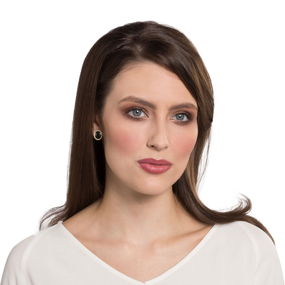 Minuet Black Onyx Gold Tone Stud Clip On Earrings