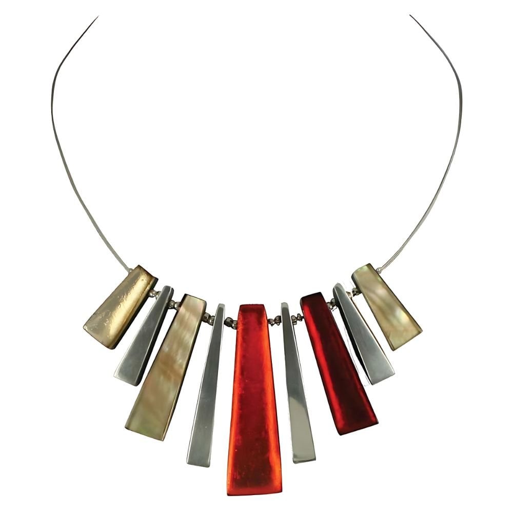 Byzantine Autumn Mother Of Pearl And Silvered Resin Steel Necklace