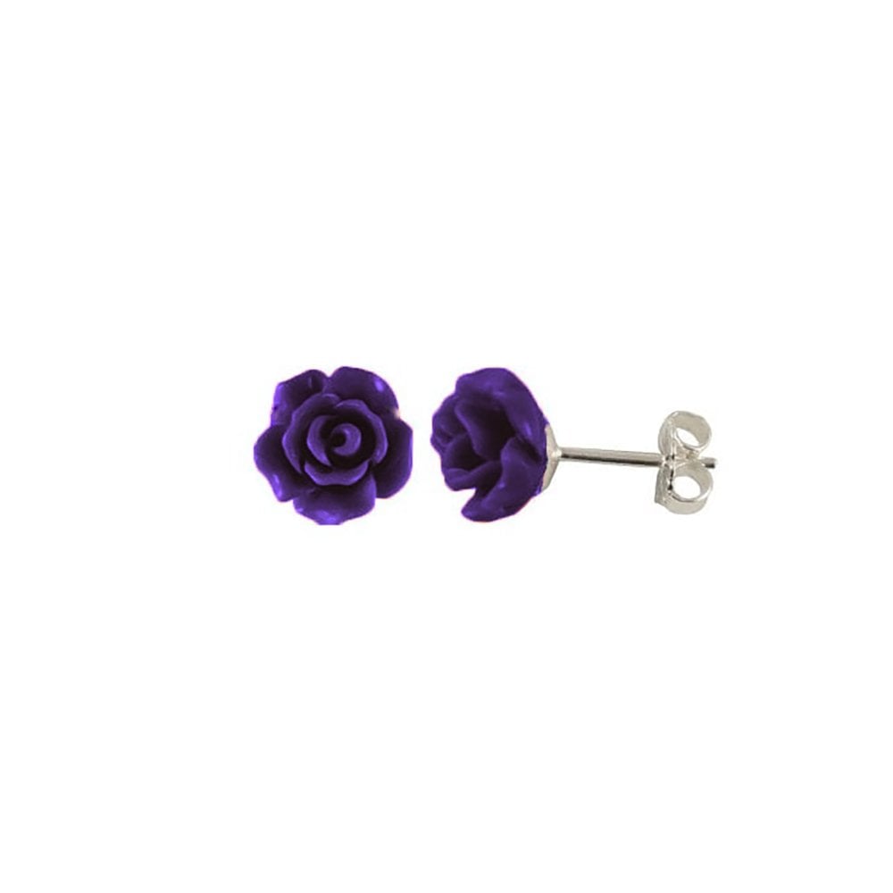 Rosetta Purple Flower Silver Stud Pierced Earrings