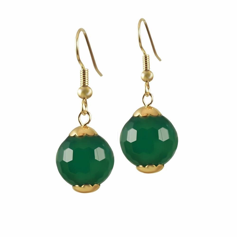 Rotondo Emerald Jade Gemstone Gold Tone Drop Pierced Earrings