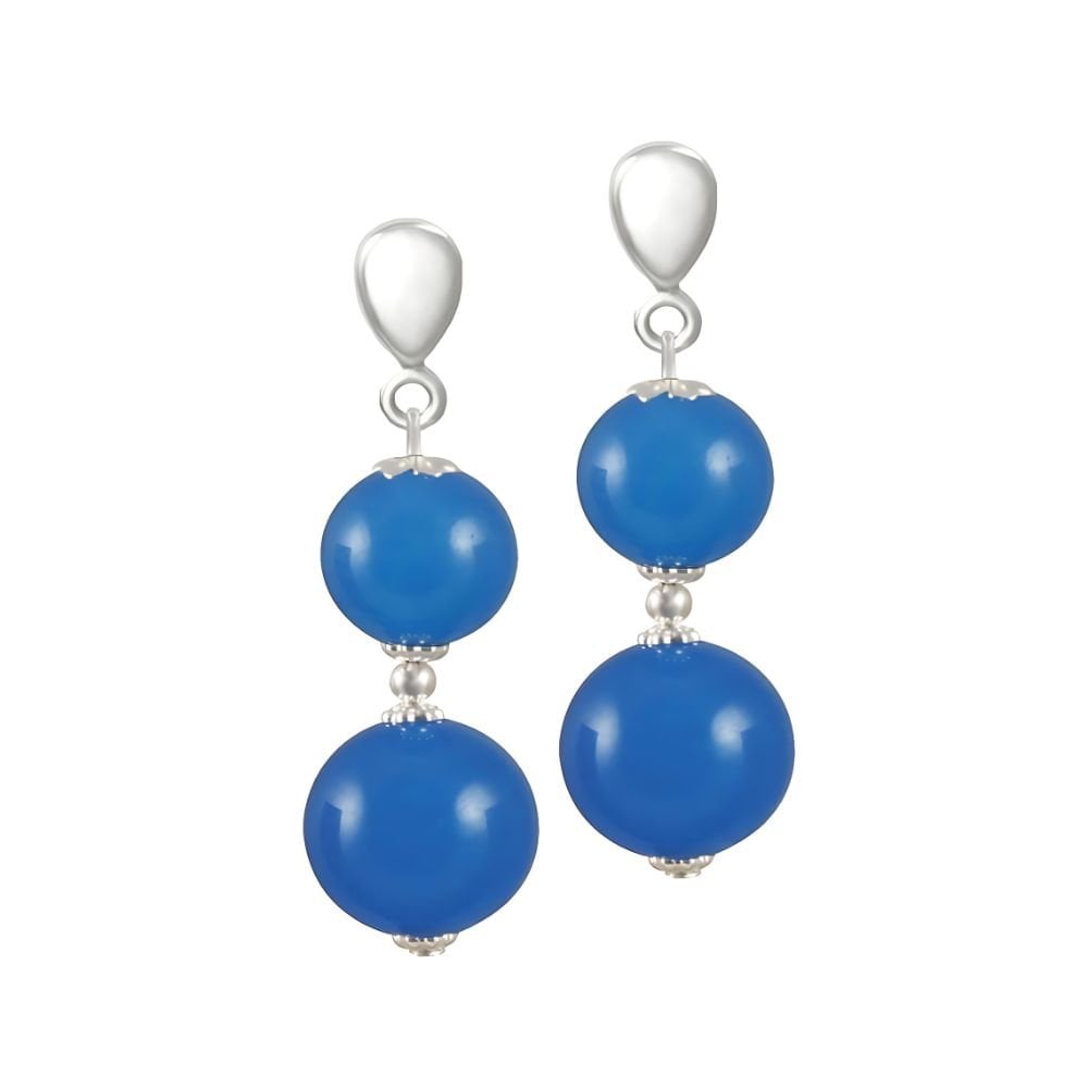 Azure Blue Jade Gemstone Silver Tone Drop Earrings