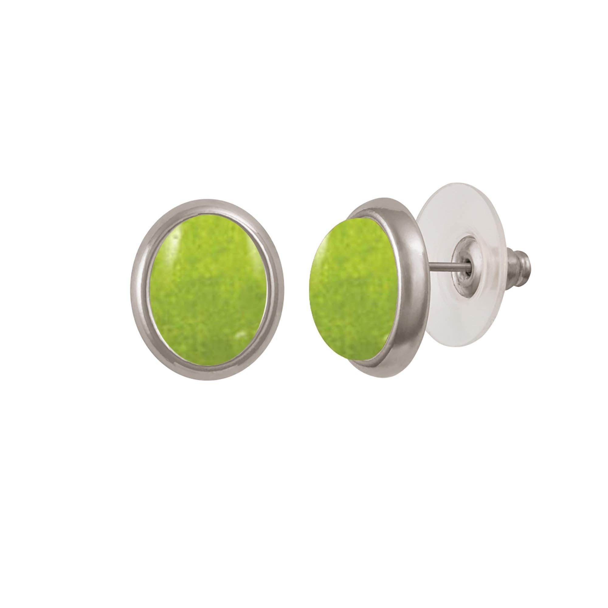 Minuet Olive Green Calcite Silver Tone Stud Pierced Earrings